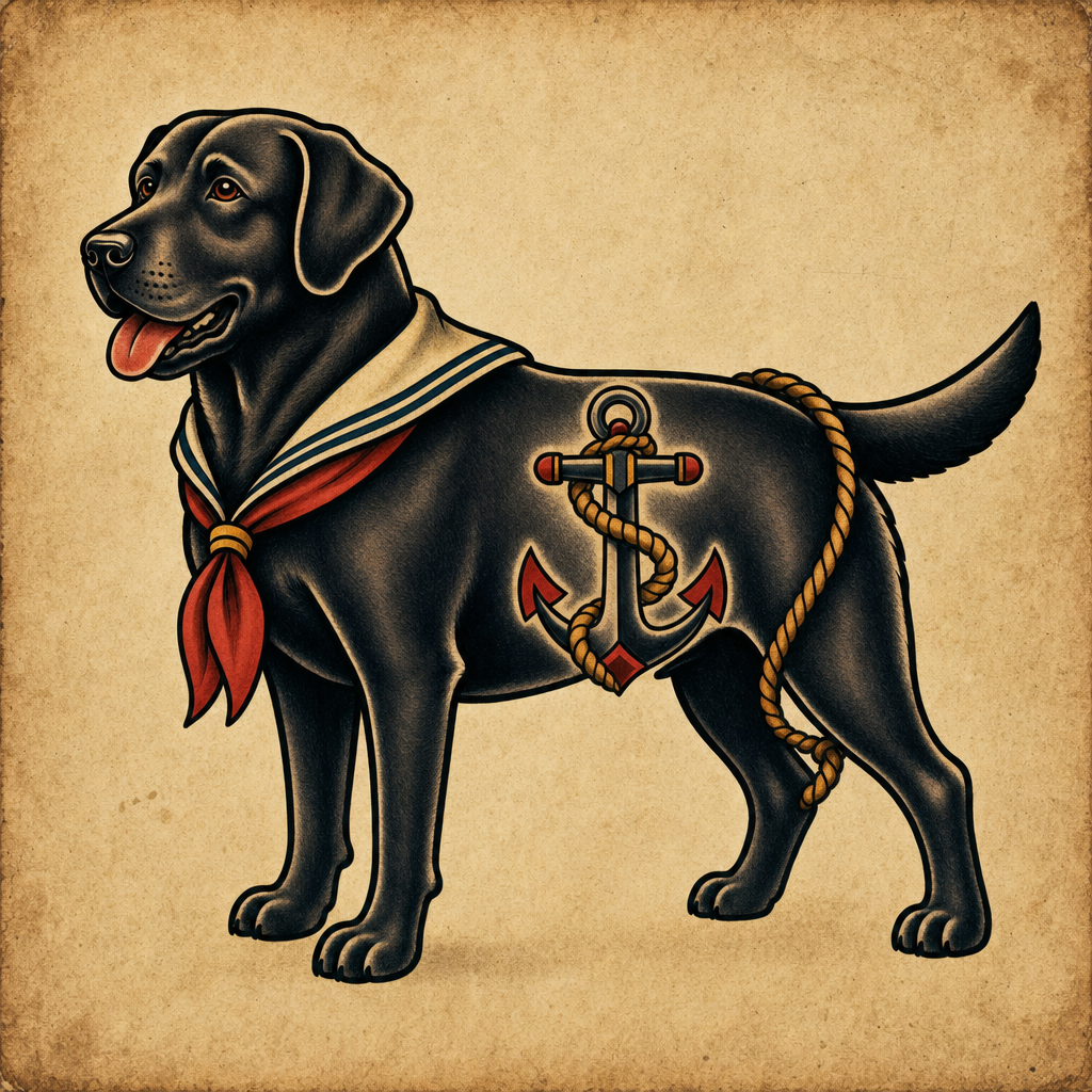 american-traditional style dog tattoo
