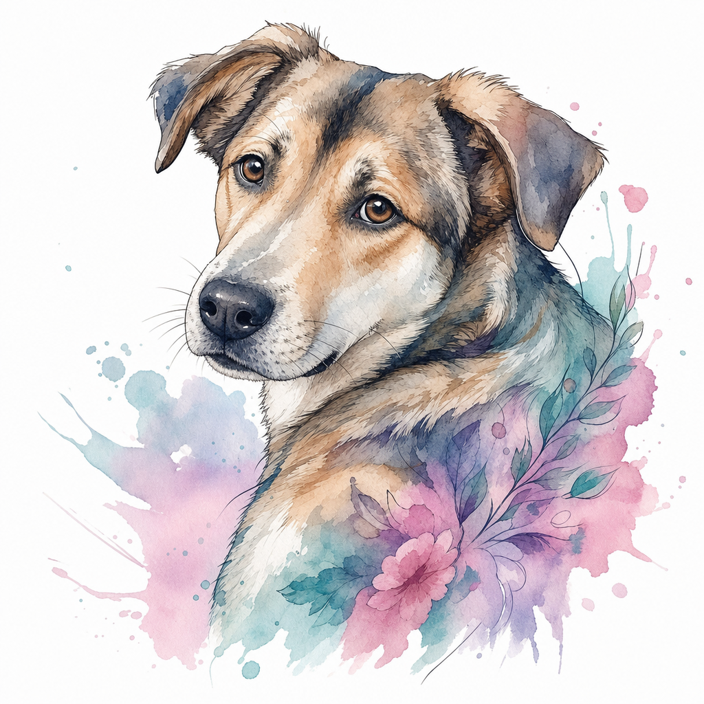 watercolor style dog tattoo